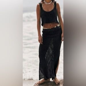 Free People Beach Havana Sweater Set top and skirt Size Large NWOT Black